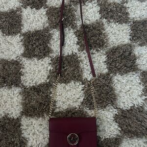 Michael Kors Wine Red Crossbody Bag with Gold Chain